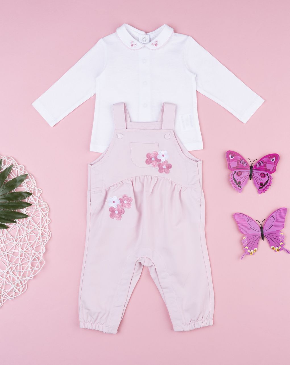 Prenatal Girl Pink Dungaree Set