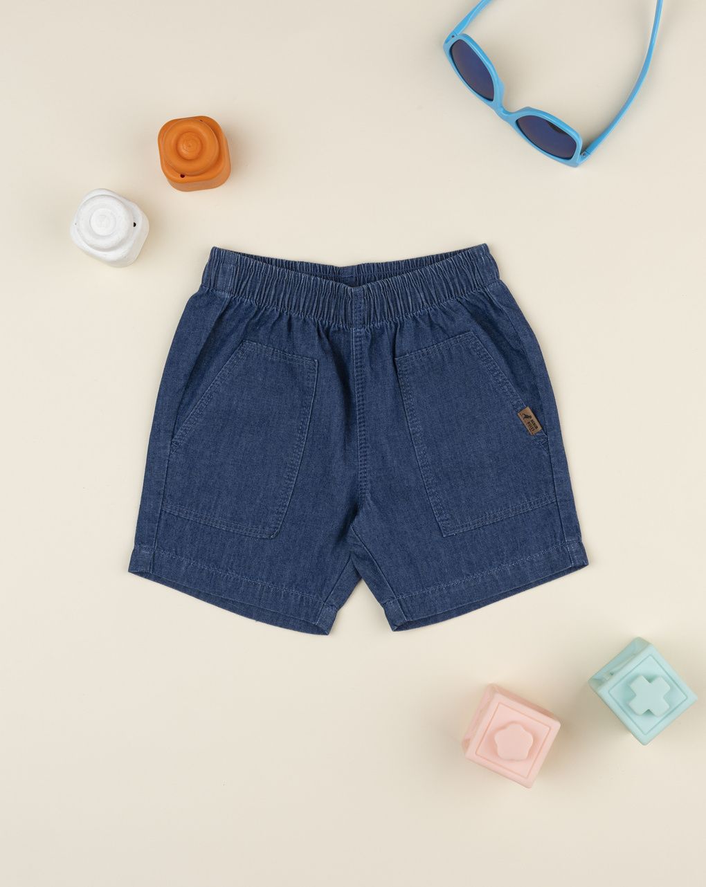 Prenatal Boy Blue Bermuda Short with Patch