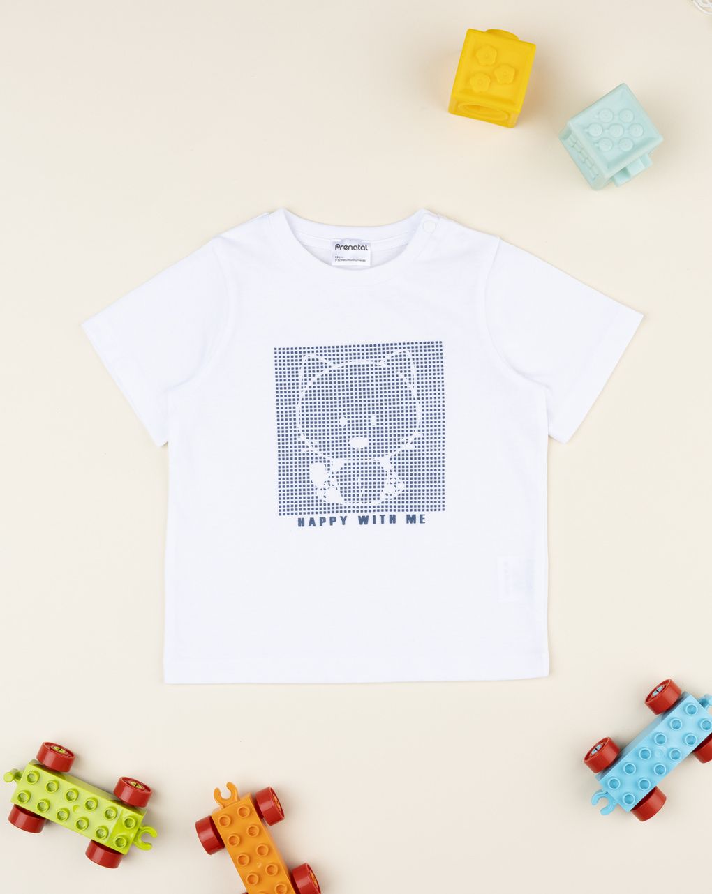 Prenatal Boy White Raised Print T-Shirt