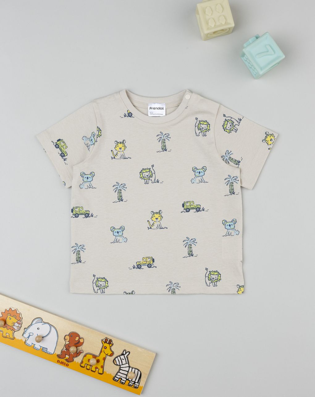 Prenatal Boy Beige Allover Animal Print T-Shirt