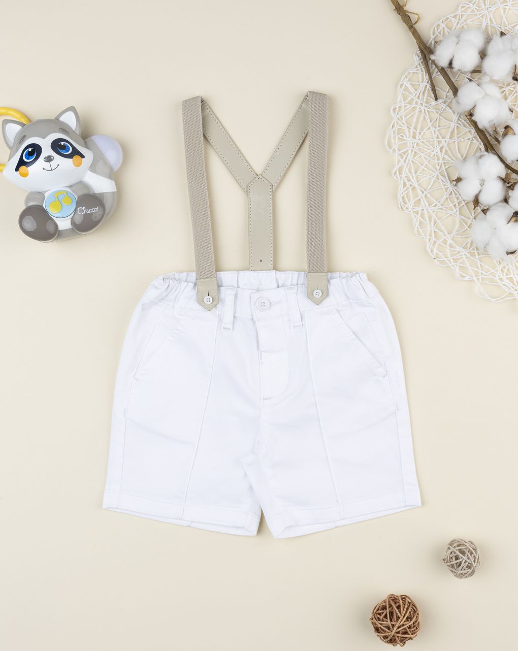 Prenatal Boy White Trouser with Suspender