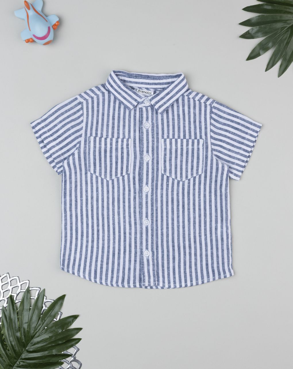 Prenatal Boy White/Blue Linen Shirt