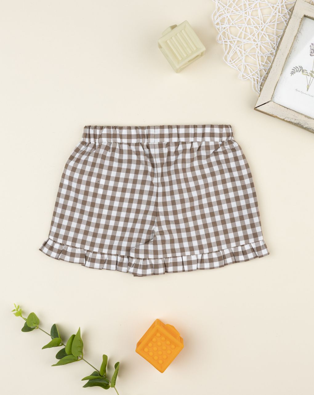 Prenatal Girl Brown Gingham Short