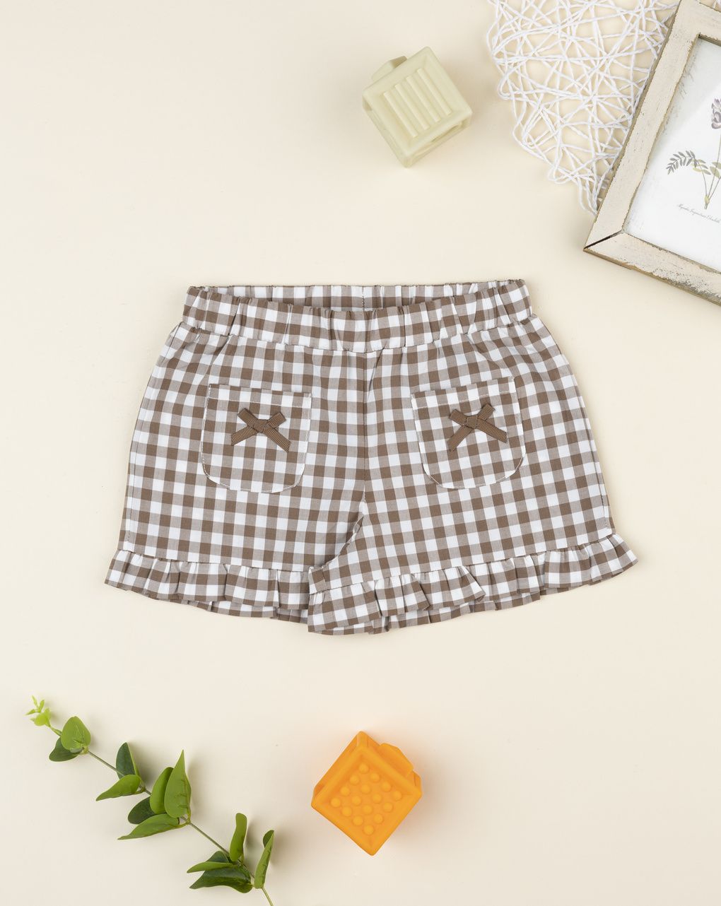 Prenatal Girl Brown Gingham Short