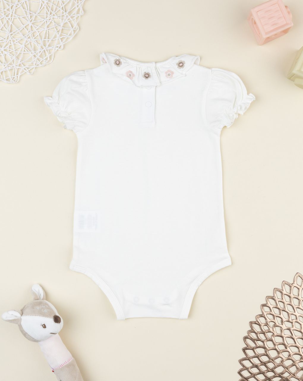 Prenatal Girl White Bodysuit with Embroidered Flower