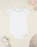 Prenatal Girl White Bodysuit with Embroidered Flower