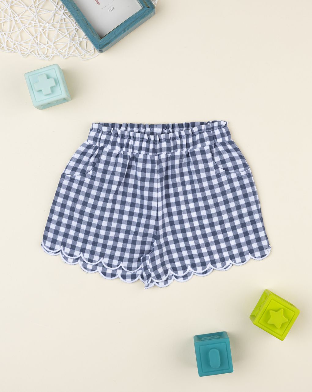 Prenatal Girl Blue Gingham Short