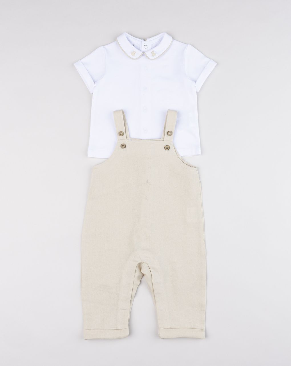 Prenatal Newborn Boy Linen Dungaree + T-Shirt Set