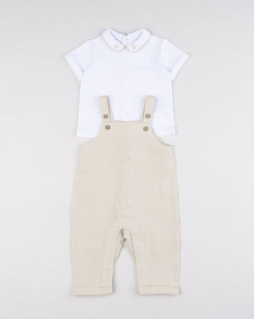 Prenatal Newborn Boy Linen Dungaree + T-Shirt Set