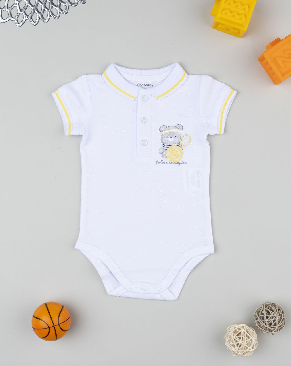 Prenatal Boy White Tennis Bodysuit
