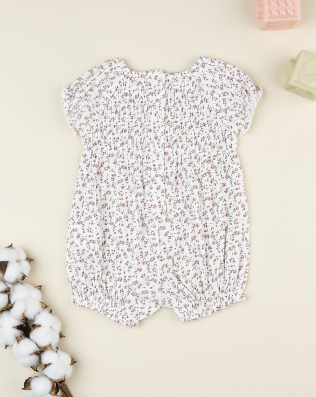Prenatal Girl Beige Allover Floral Romper