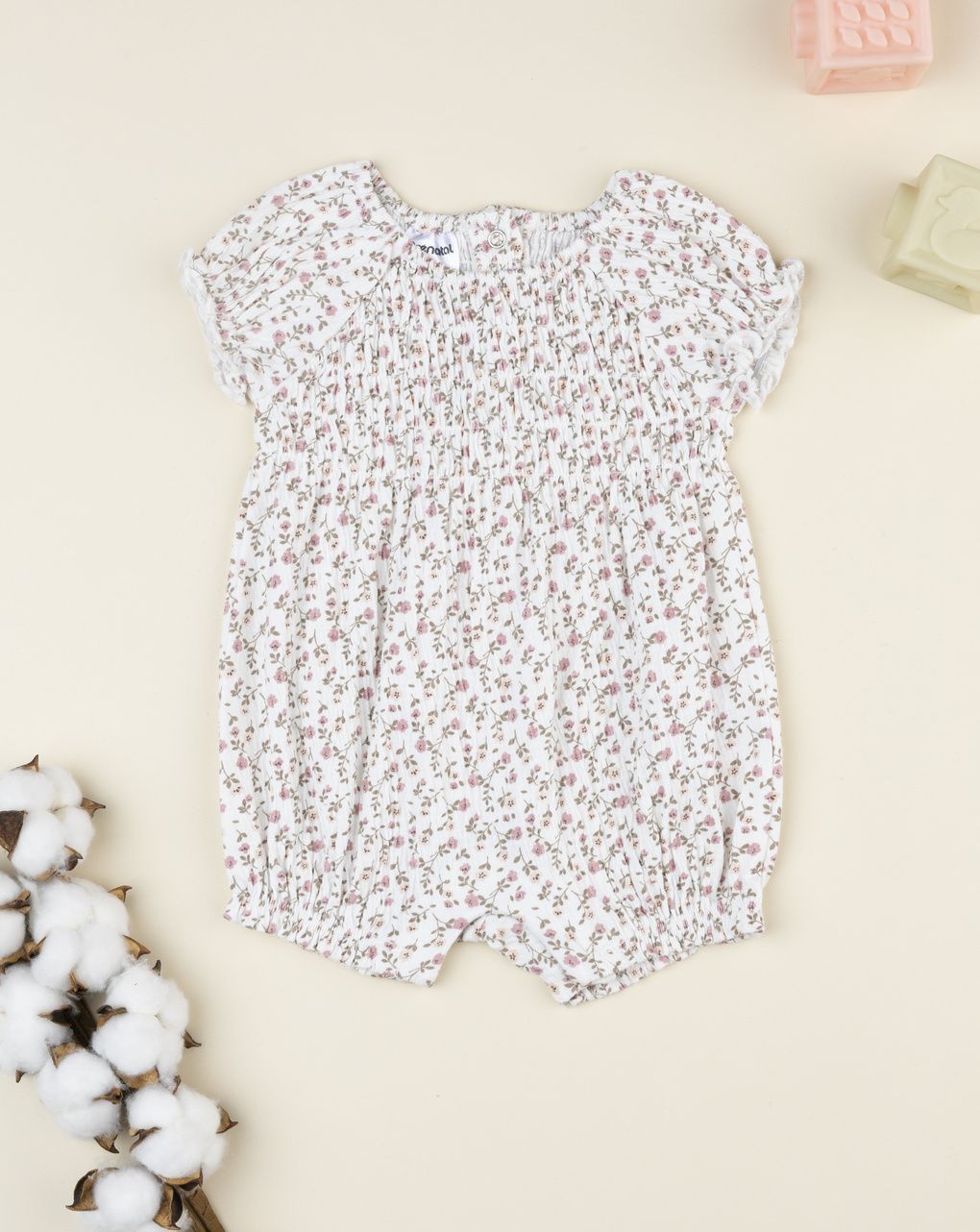 Prenatal Girl Beige Allover Floral Romper