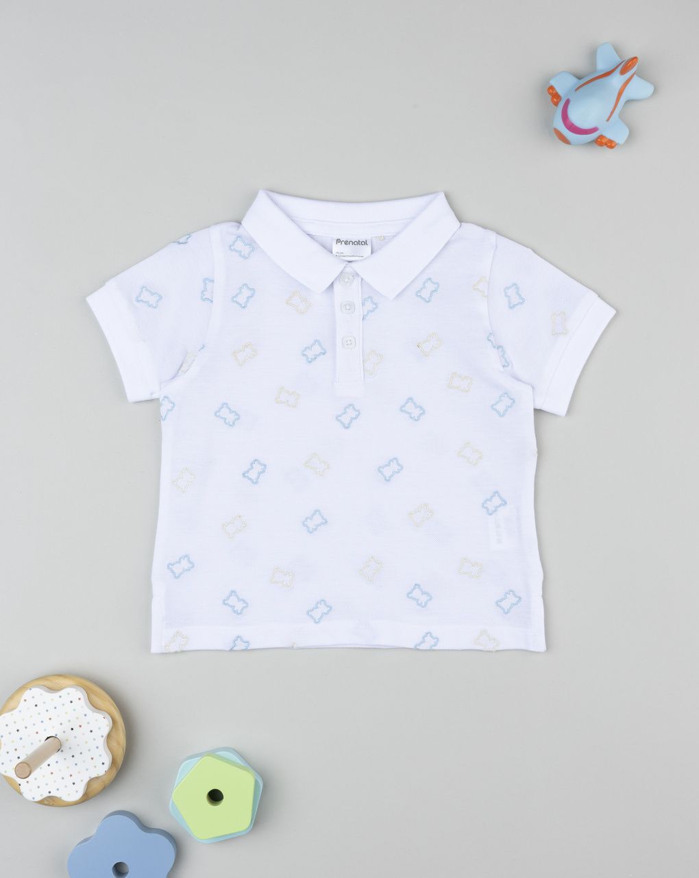 Prenatal Boy White Bear Polo Shirt