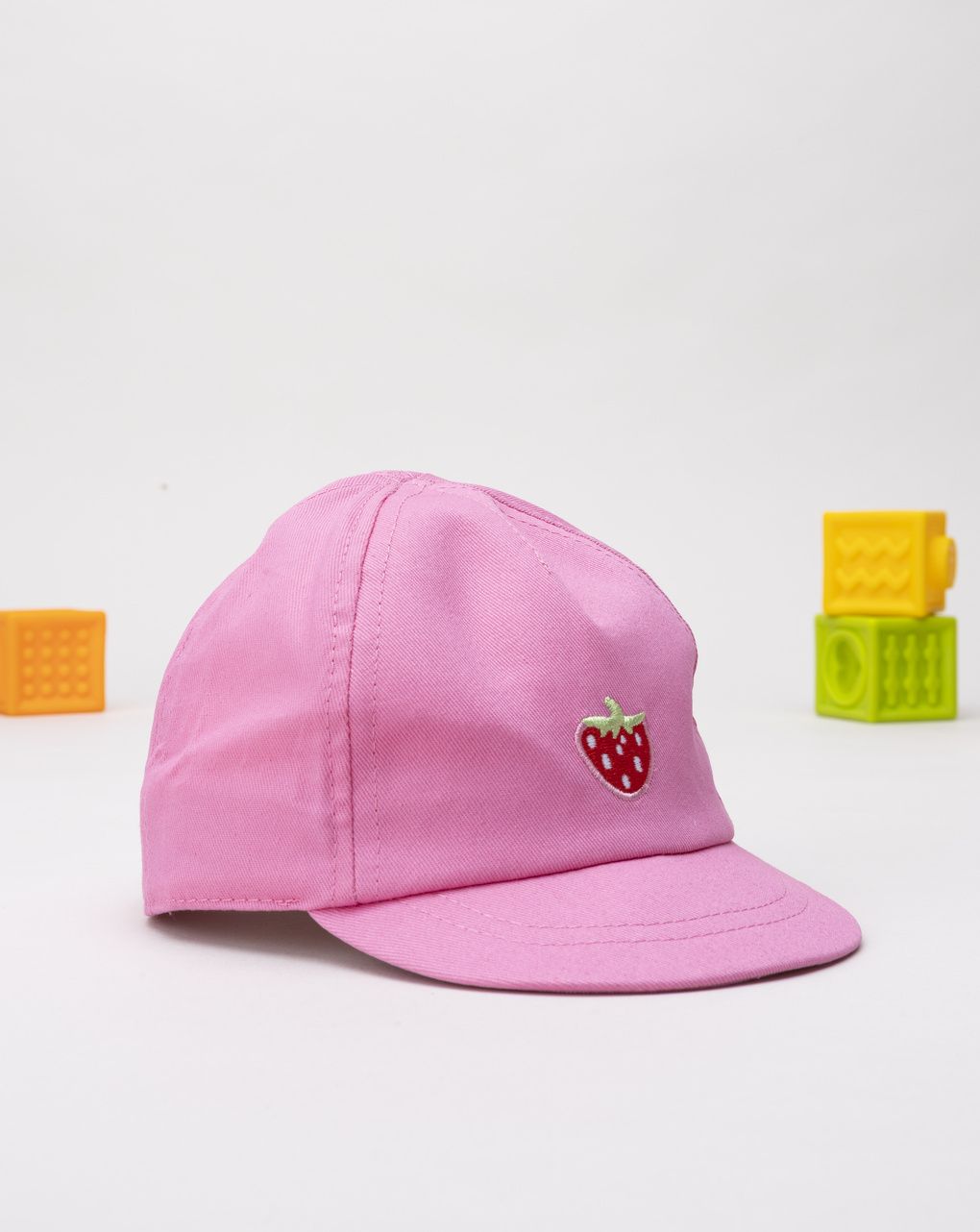 Prenatal Girl Pink Visor Hat with Strawberry Embroidery