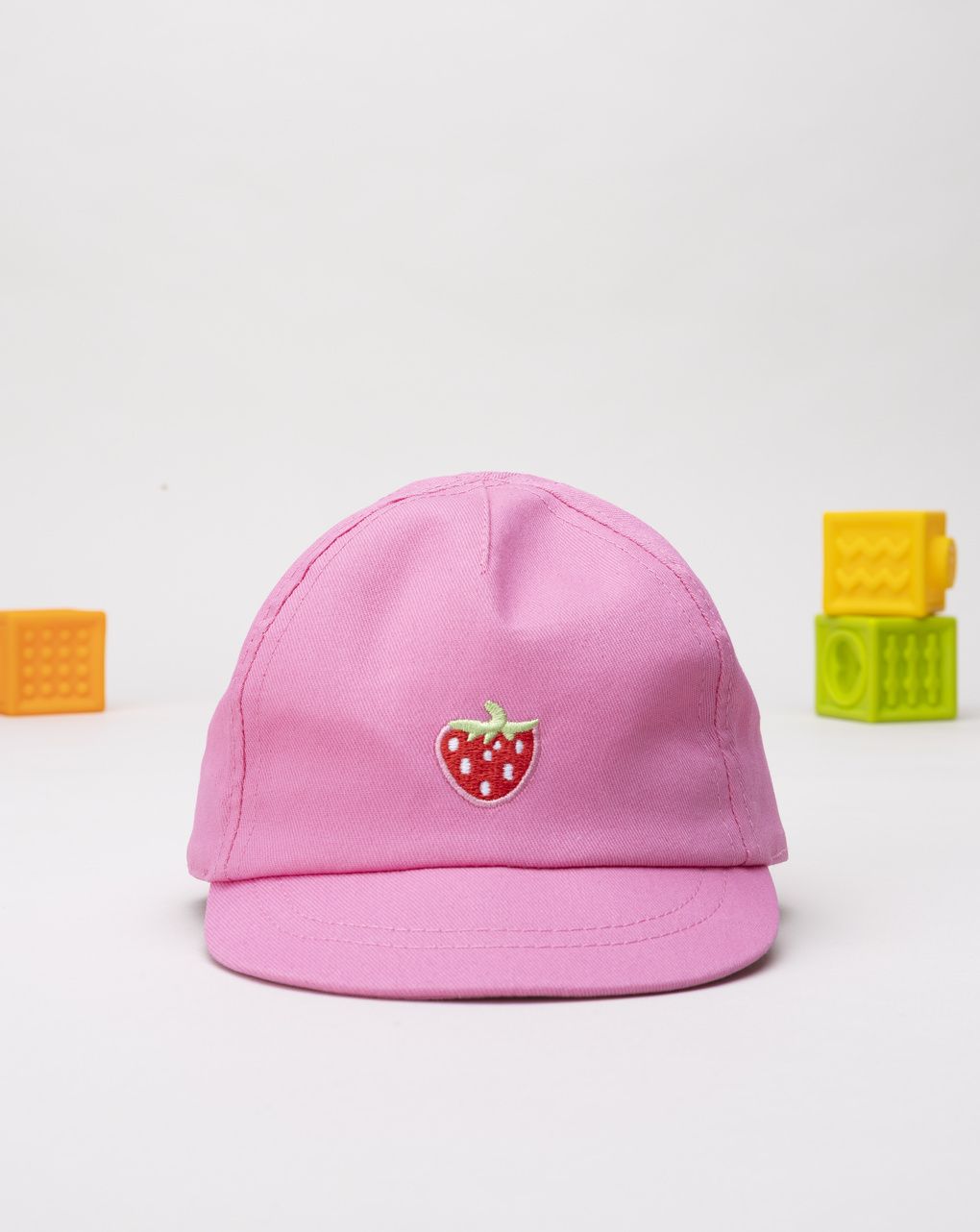 Prenatal Girl Pink Visor Hat with Strawberry Embroidery