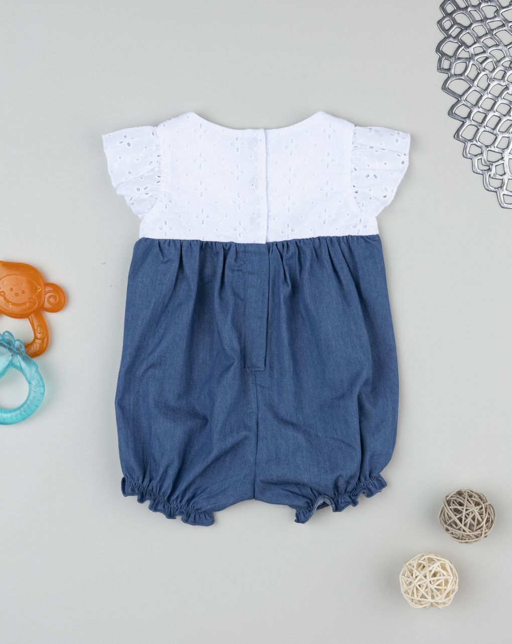 Prenatal Girl Blue/White Denim Romper