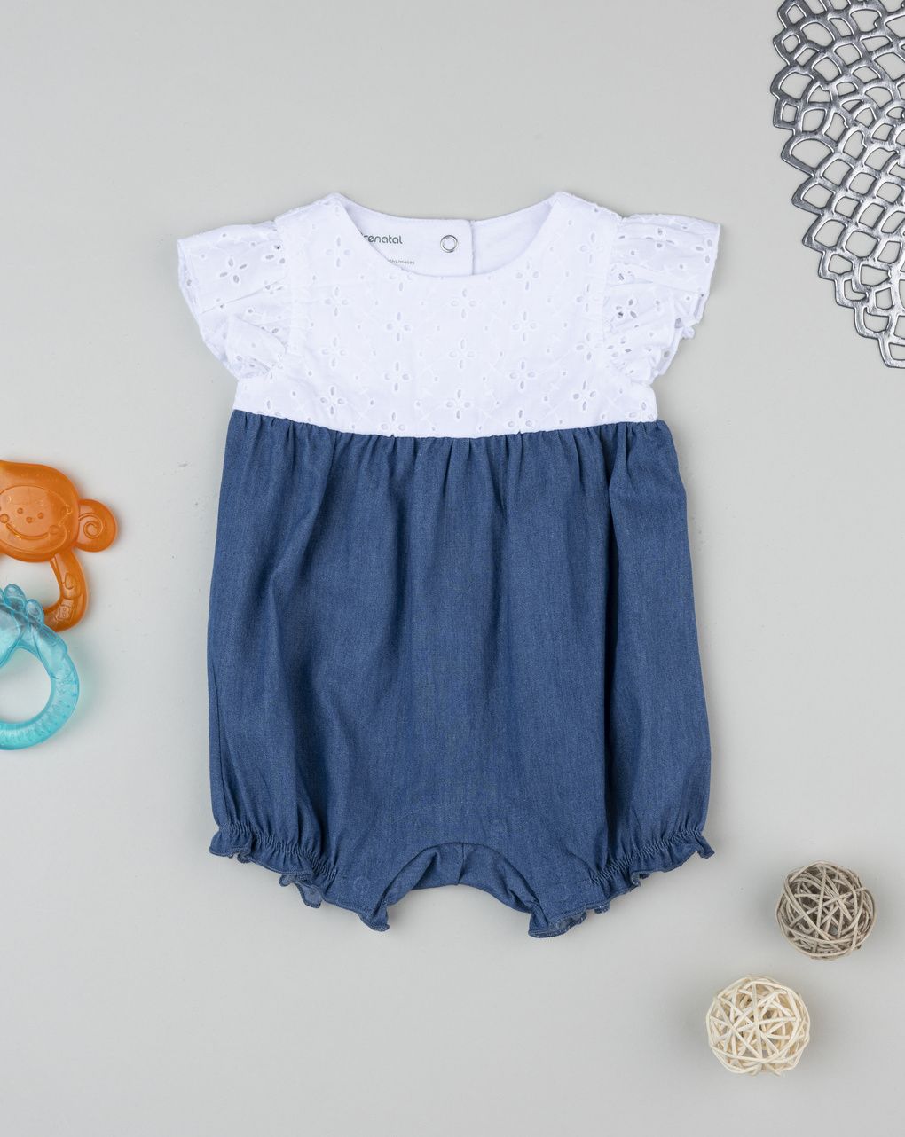 Prenatal Girl Blue/White Denim Romper