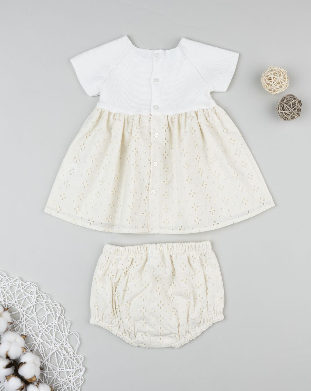Prenatal Beige broderie anglaise dress for girls