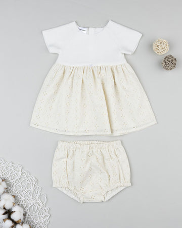 Prenatal Beige broderie anglaise dress for girls
