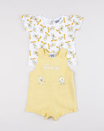 Prenatal Tweety dungarees and t-shirt set for girls
