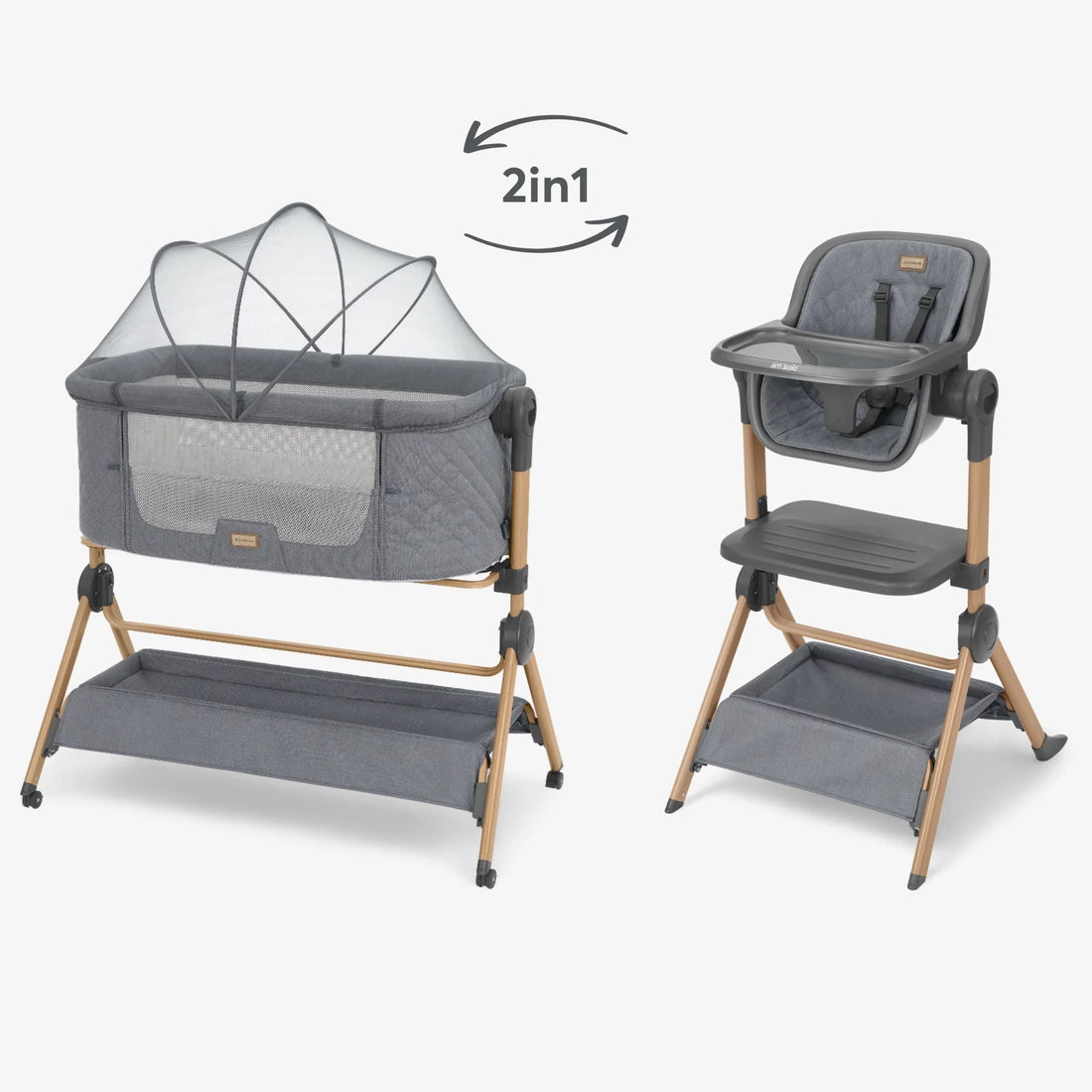 Kikkaboo Sleat Me Grey 2in1 bedside crib and highchair