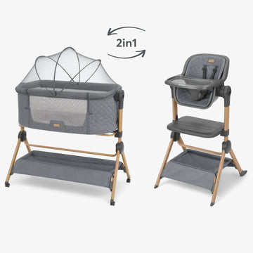 Kikkaboo Sleat Me Grey 2in1 bedside crib and highchair