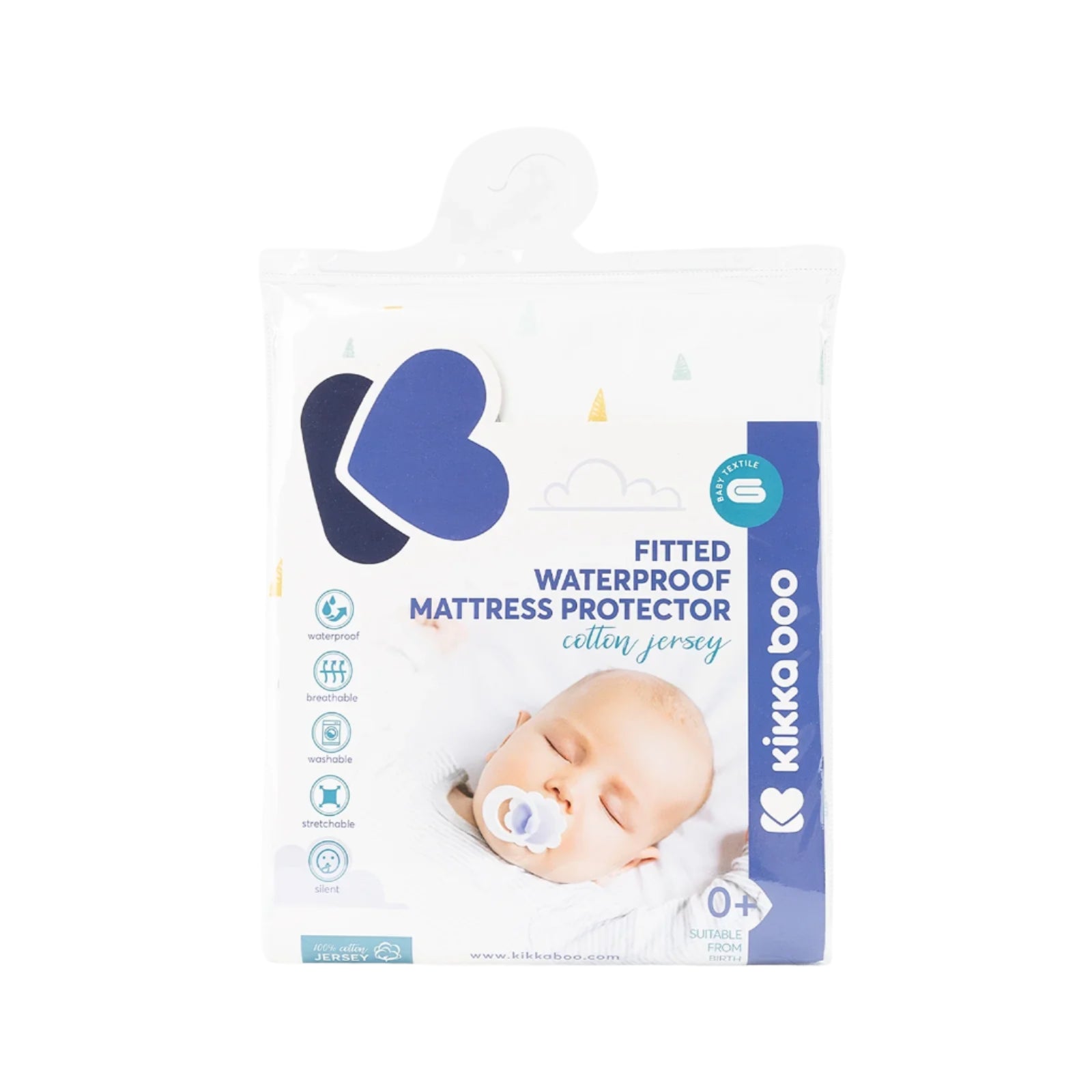 Kikkaboo Mattress Protector Fitted - Jersey 60-120-15 Cm Triangles | Prenatal, Babies, Nusring, Cybex, Avent Mattress Protector