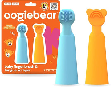Baby Silicon Finger Brush & Tongue Scraper - Blue/Orange