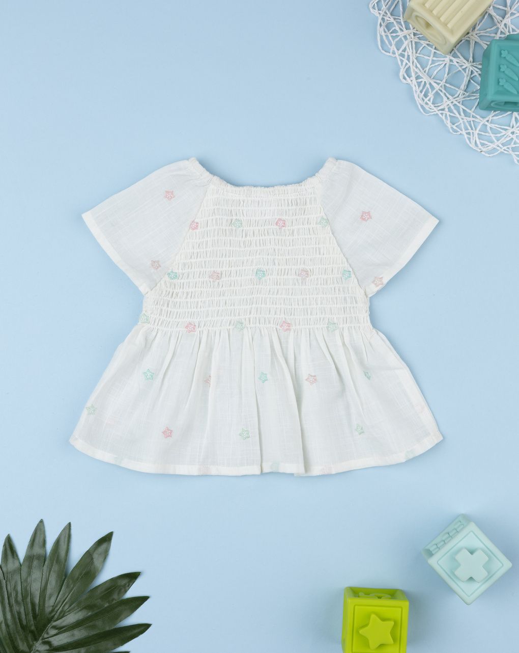 Prenatal Gathered blouse for girls with embroidered stars