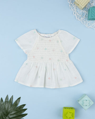 Prenatal Gathered blouse for girls with embroidered stars