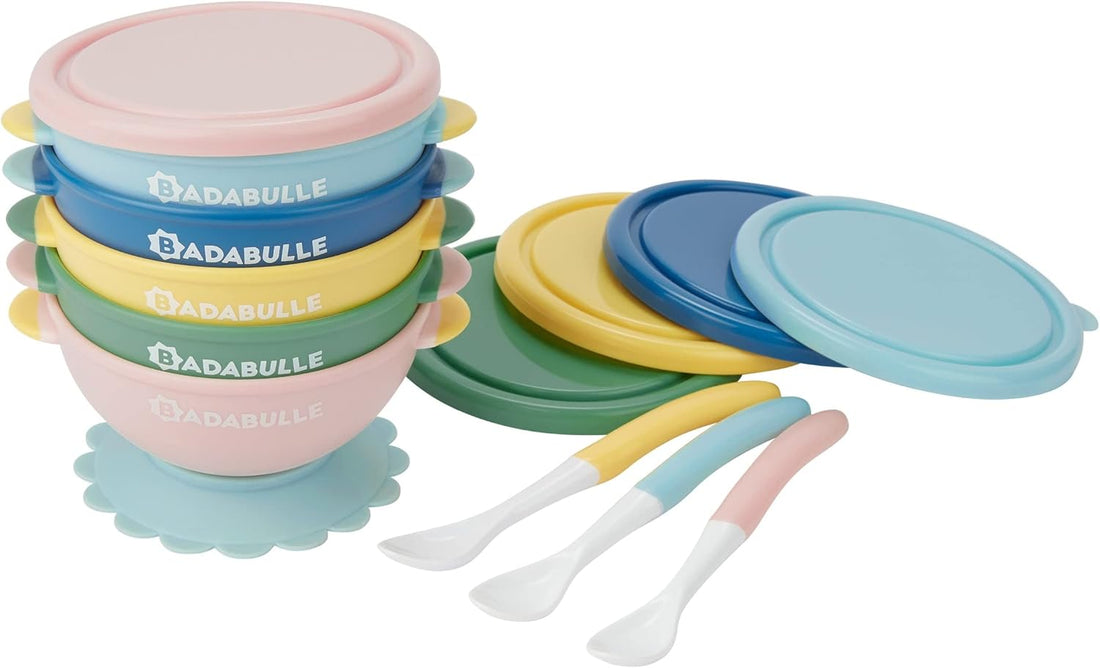 Badabulle Non-Slip Bowls & 3 Flexible Spoons Pack of 5 | Prenatal, Babies, Nusring, Cybex, Avent Feeding Set
