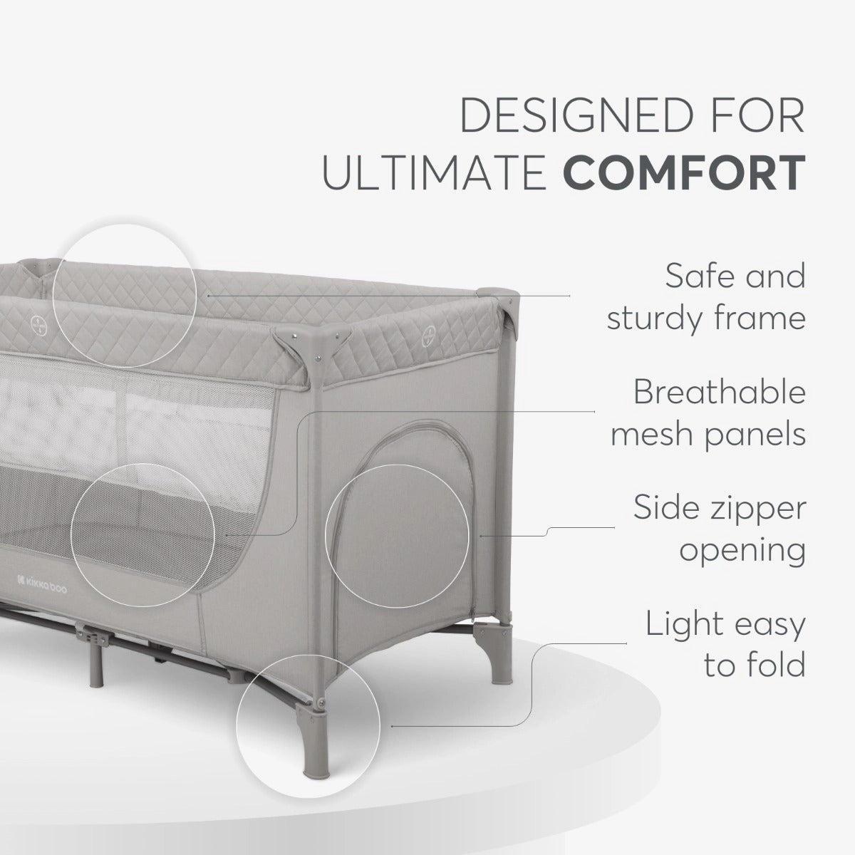 Kikkaboo Medley Baby Cot Two Levels - Grey | Prenatal, Babies, Nusring, Cybex, Avent Cot