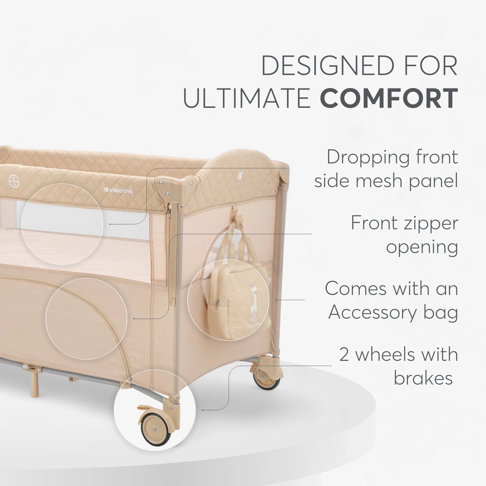 Kikkaboo Milky Way Baby Cot 2 Levels - Travel Cot with