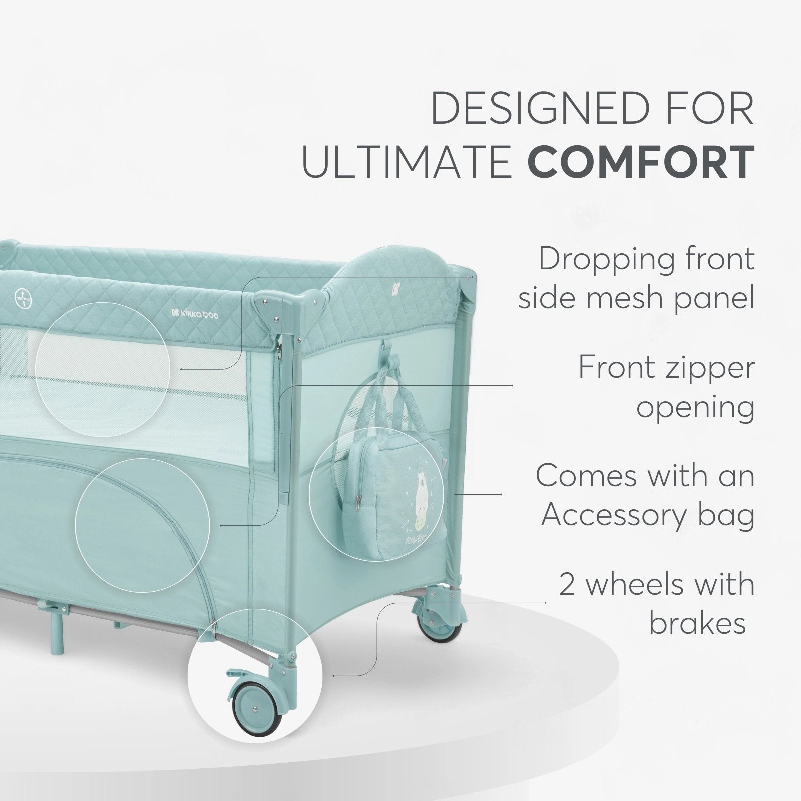Kikkaboo Milky Way Baby Cot 2 Levels - Travel Cot with