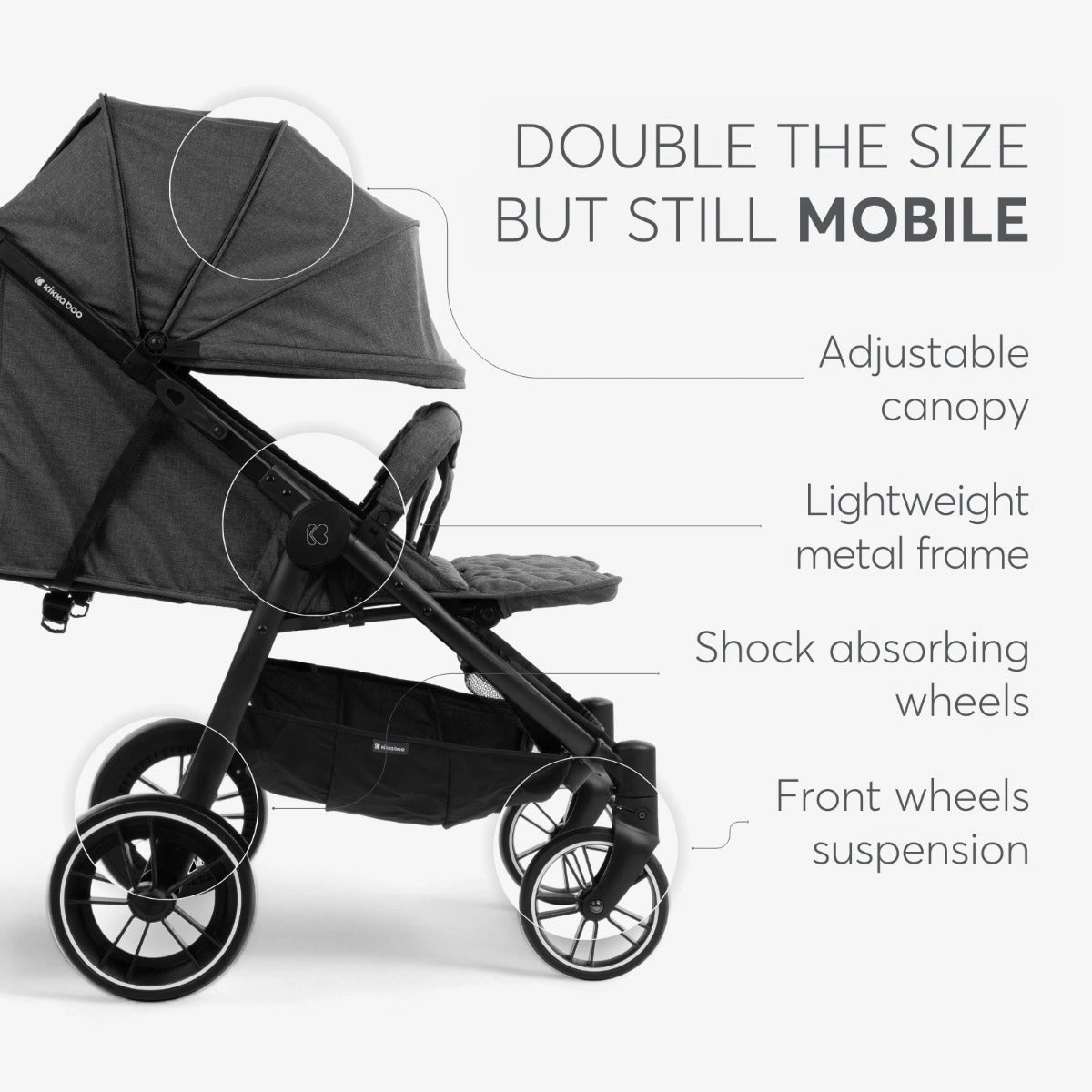 Kikkaboo Happy 2 Twin Stroller - Dark Grey | Prenatal, Babies, Nusring, Cybex, Avent Twin Stroller