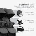 Kikkaboo Happy 2 Twin Stroller - Dark Grey | Prenatal, Babies, Nusring, Cybex, Avent Twin Stroller