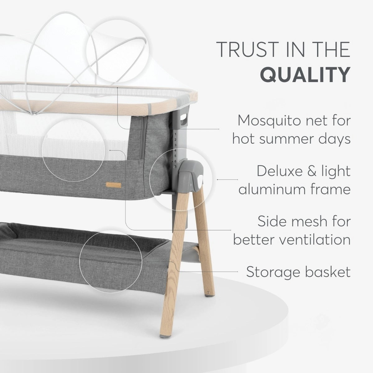 Kikkaboo Nanna Bedside Crib - Dark Grey | Prenatal, Babies, Nusring, Cybex, Avent Bedside Crib