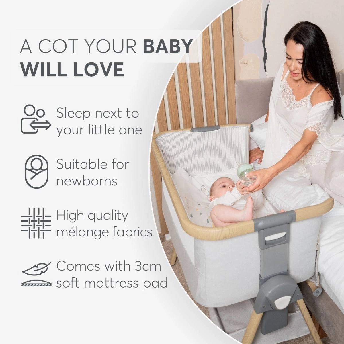 Kikkaboo Nanna Bedside Crib - Dark Grey | Prenatal, Babies, Nusring, Cybex, Avent Bedside Crib