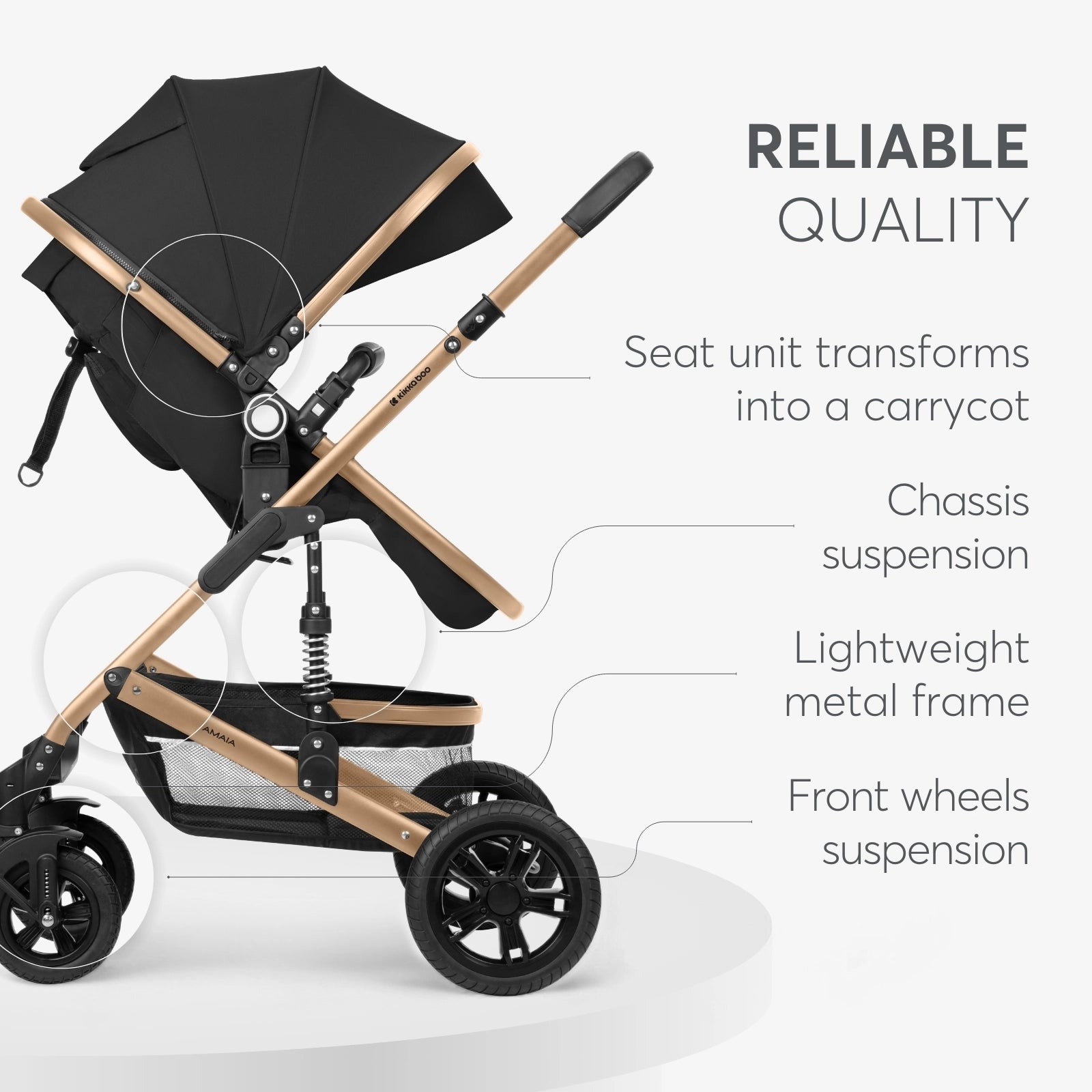 Kikkaboo Amaia 3-in-1 Travel System Stoller with Transferable Seat - Black | Prenatal, Babies, Nusring, Cybex, Avent Travel System
