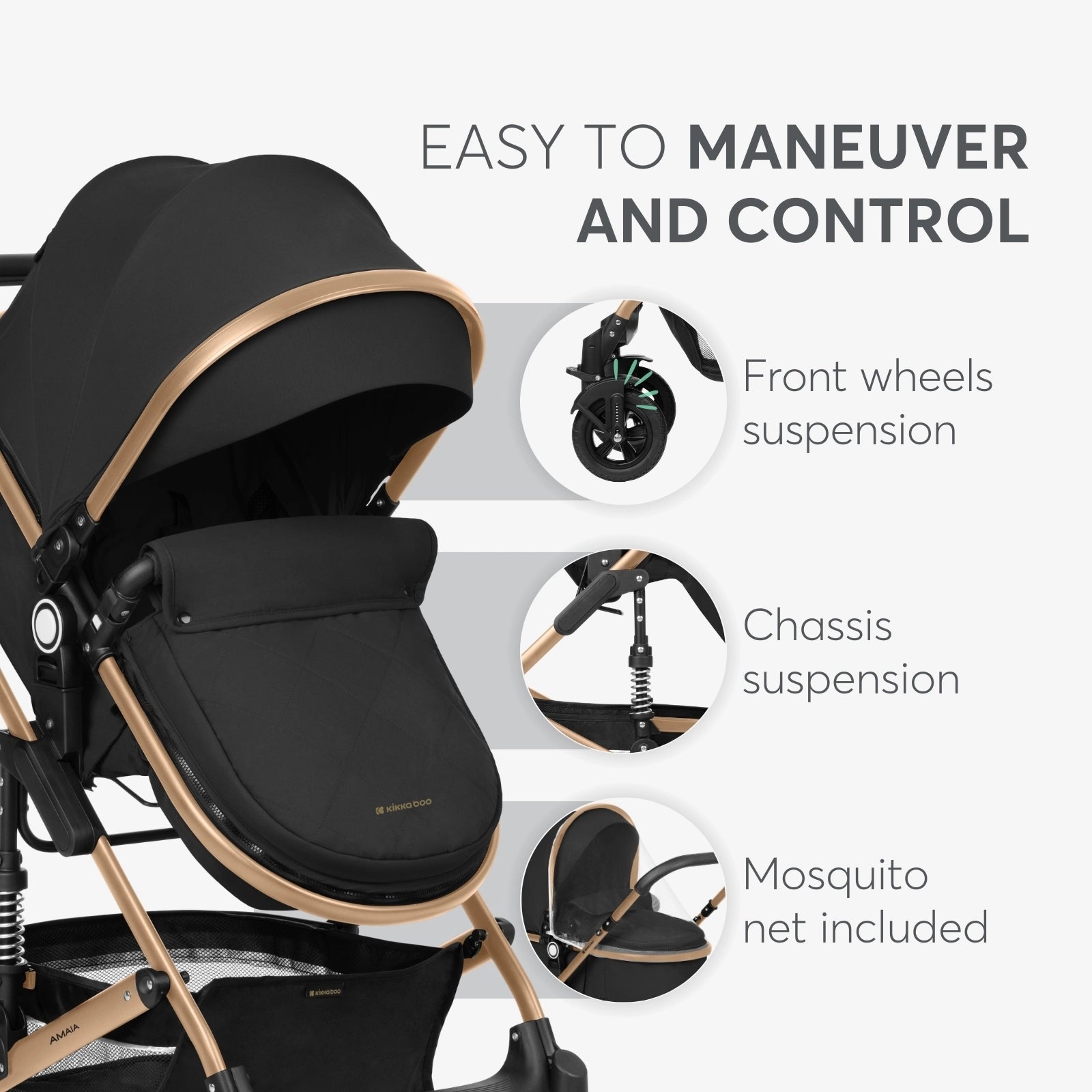 Kikkaboo Amaia 3-in-1 Travel System Stoller with Transferable Seat - Black | Prenatal, Babies, Nusring, Cybex, Avent Travel System
