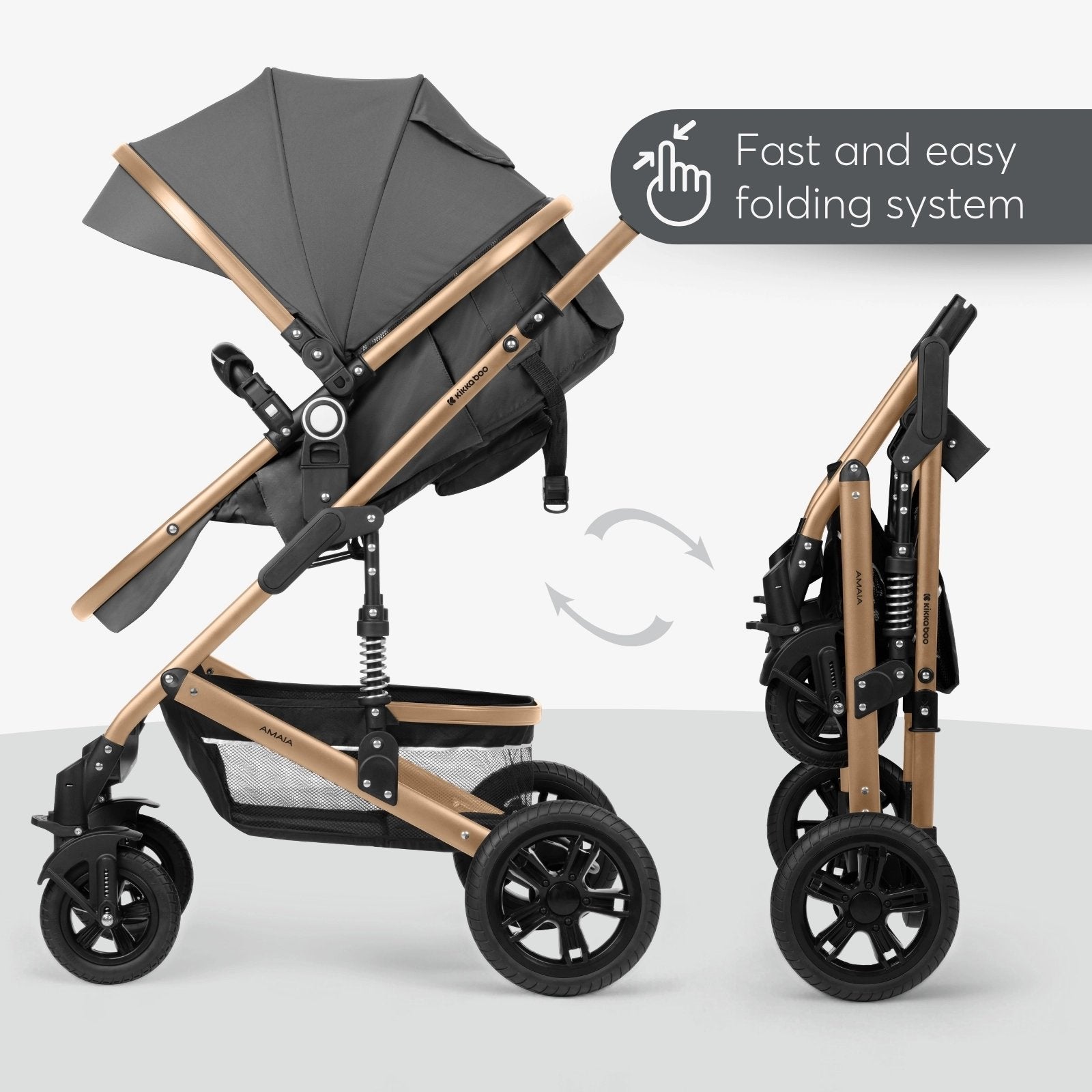 Kikkaboo Amaia Stroller 3-in-1 With Transformable Seat Grey | Prenatal, Babies, Nusring, Cybex, Avent Stroller
