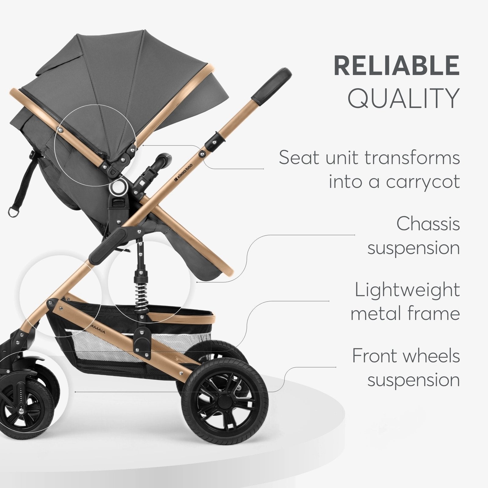 Kikkaboo Amaia Stroller 3-in-1 With Transformable Seat - Stroller