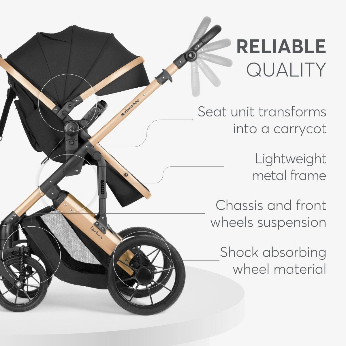 Kikkaboo Darling Stroller 3-in-1 With Transformable Seat Black | Prenatal, Babies, Nusring, Cybex, Avent Stroller