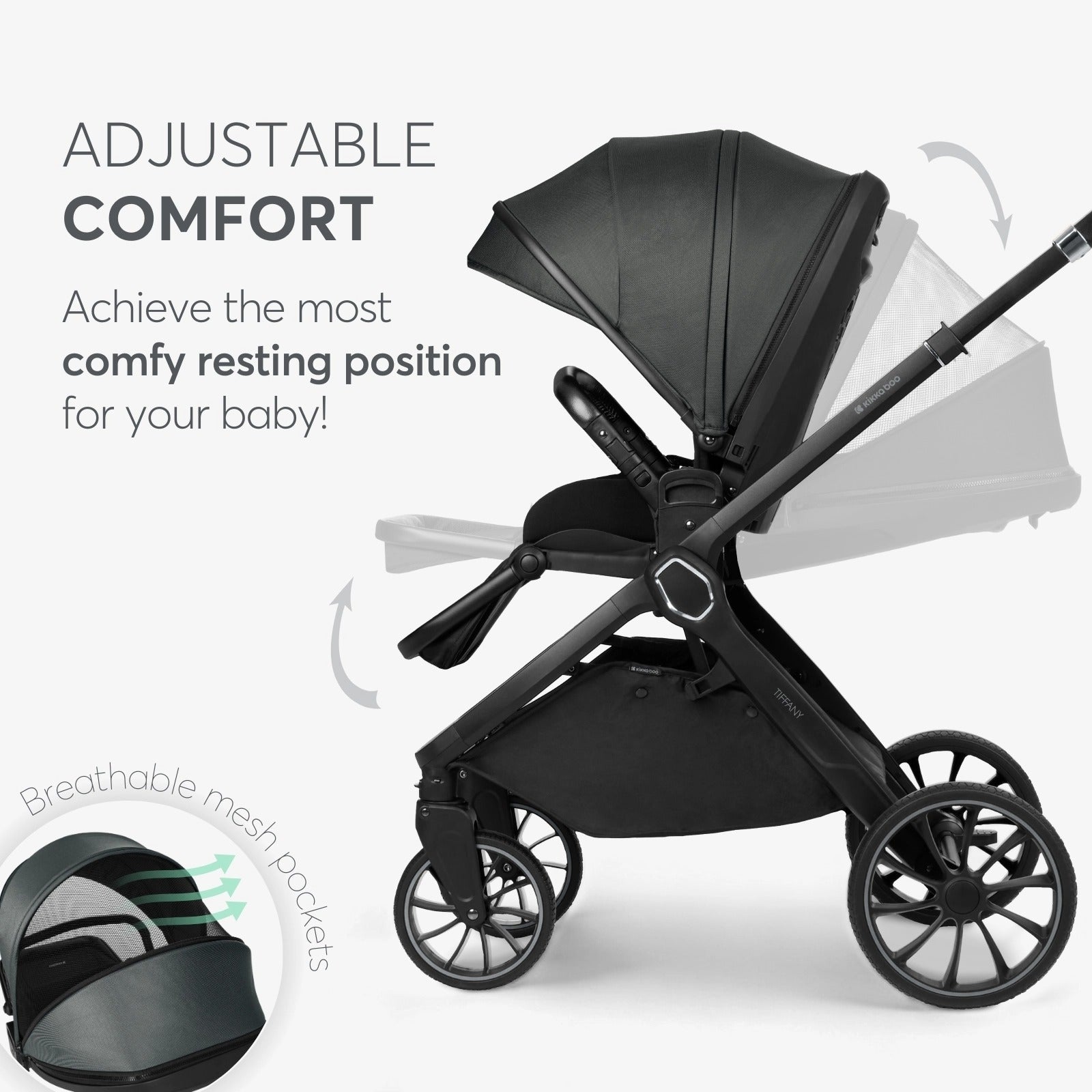 Kikkaboo Tiffany Stroller 2-in-1 with Carrycot - Dark Grey | Prenatal, Babies, Nusring, Cybex, Avent Stroller