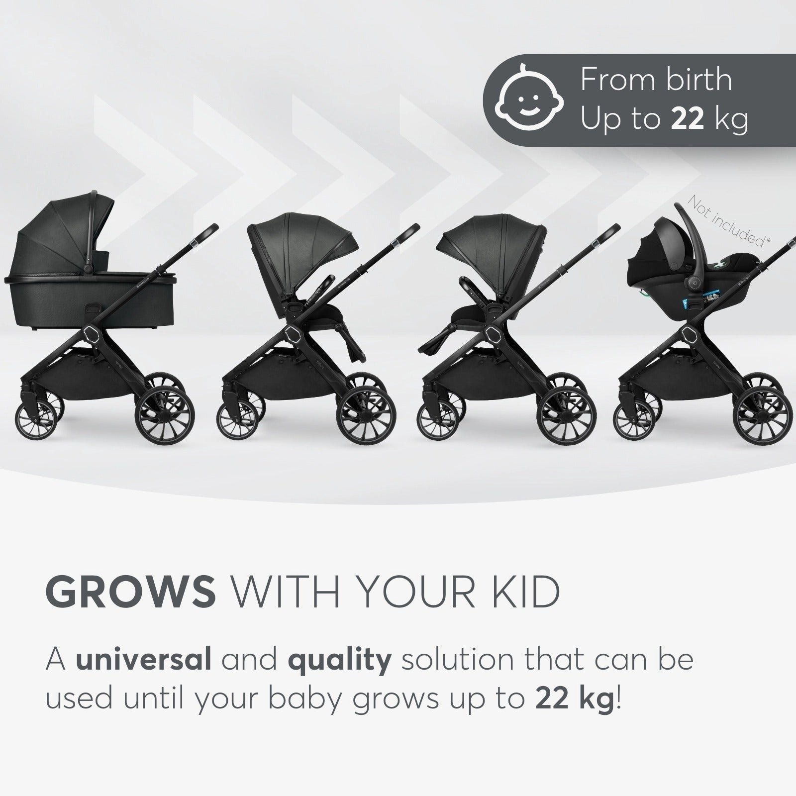 Kikkaboo Tiffany Stroller 2-in-1 with Carrycot - Dark Grey | Prenatal, Babies, Nusring, Cybex, Avent Stroller