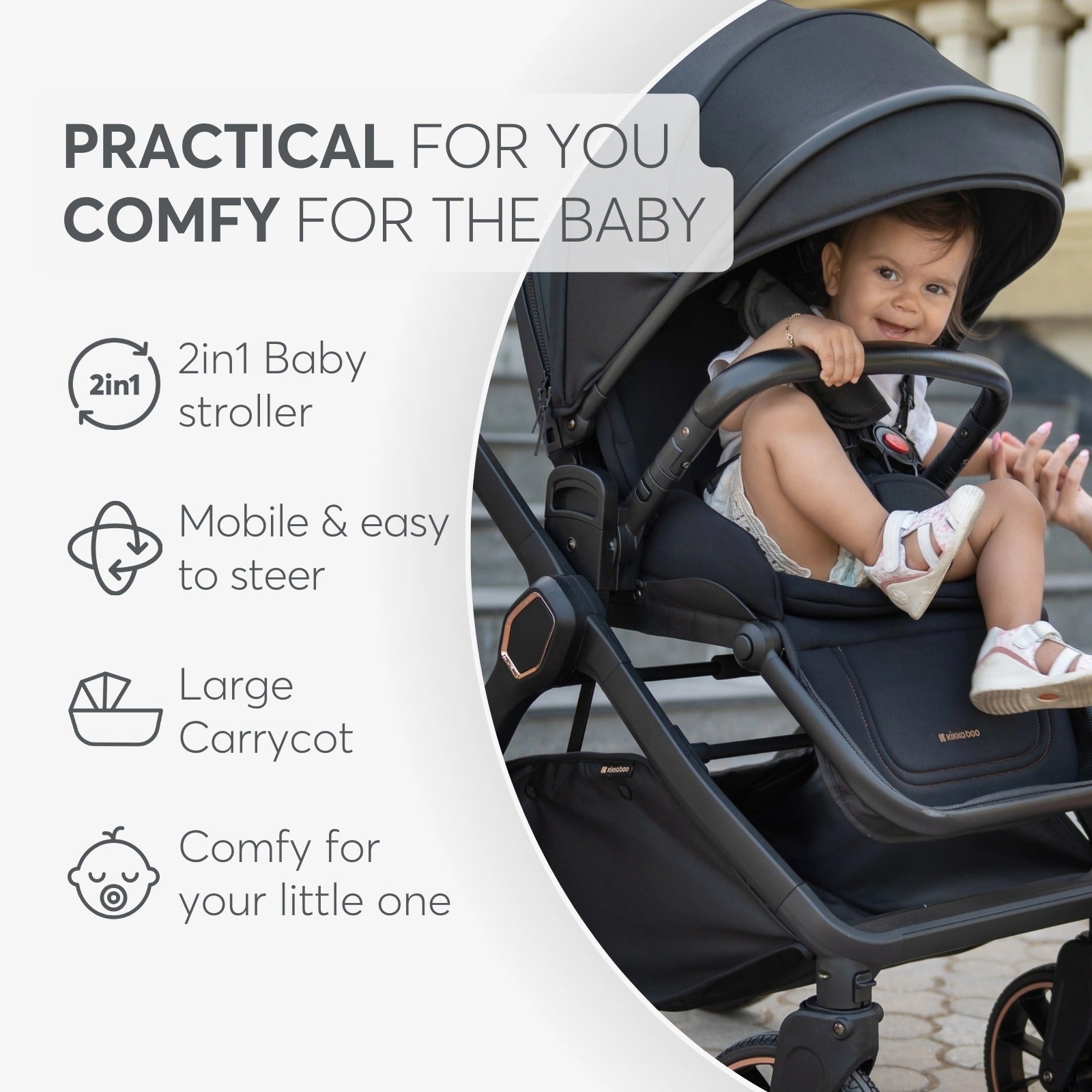 Kikkaboo Tiffany Stroller 2-in-1 with Carrycot - Black | Prenatal, Babies, Nusring, Cybex, Avent Stroller