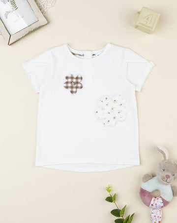 Prenatal Cream gingham-detail t-shirt for girls