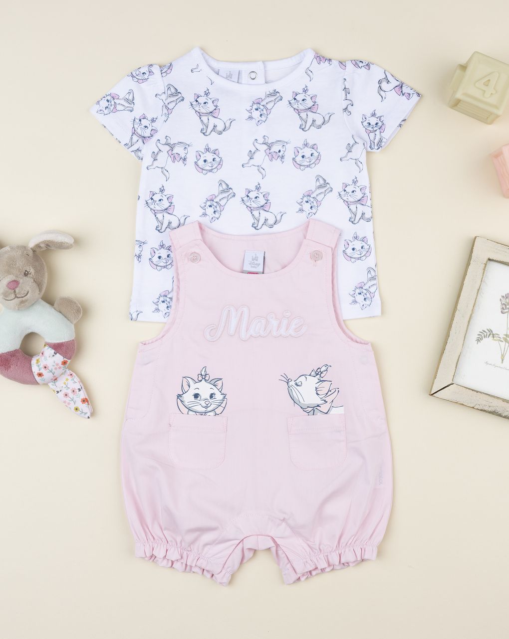 Prenatal Pink Aristocats dungarees set for girls