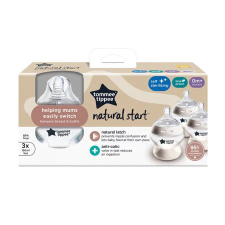 Tommee Tippee Natural Start Anti-Colic Baby Bottle with Extra-Slow Flow Breast-Like Teat, 150ml