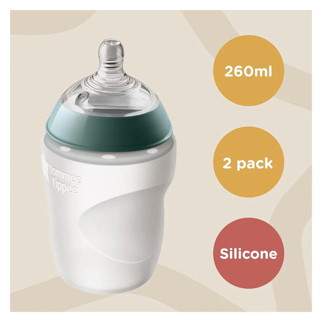 Tommee Tippee Silicone Baby Bottles - 260ml - 0+ Months - 2 Pack